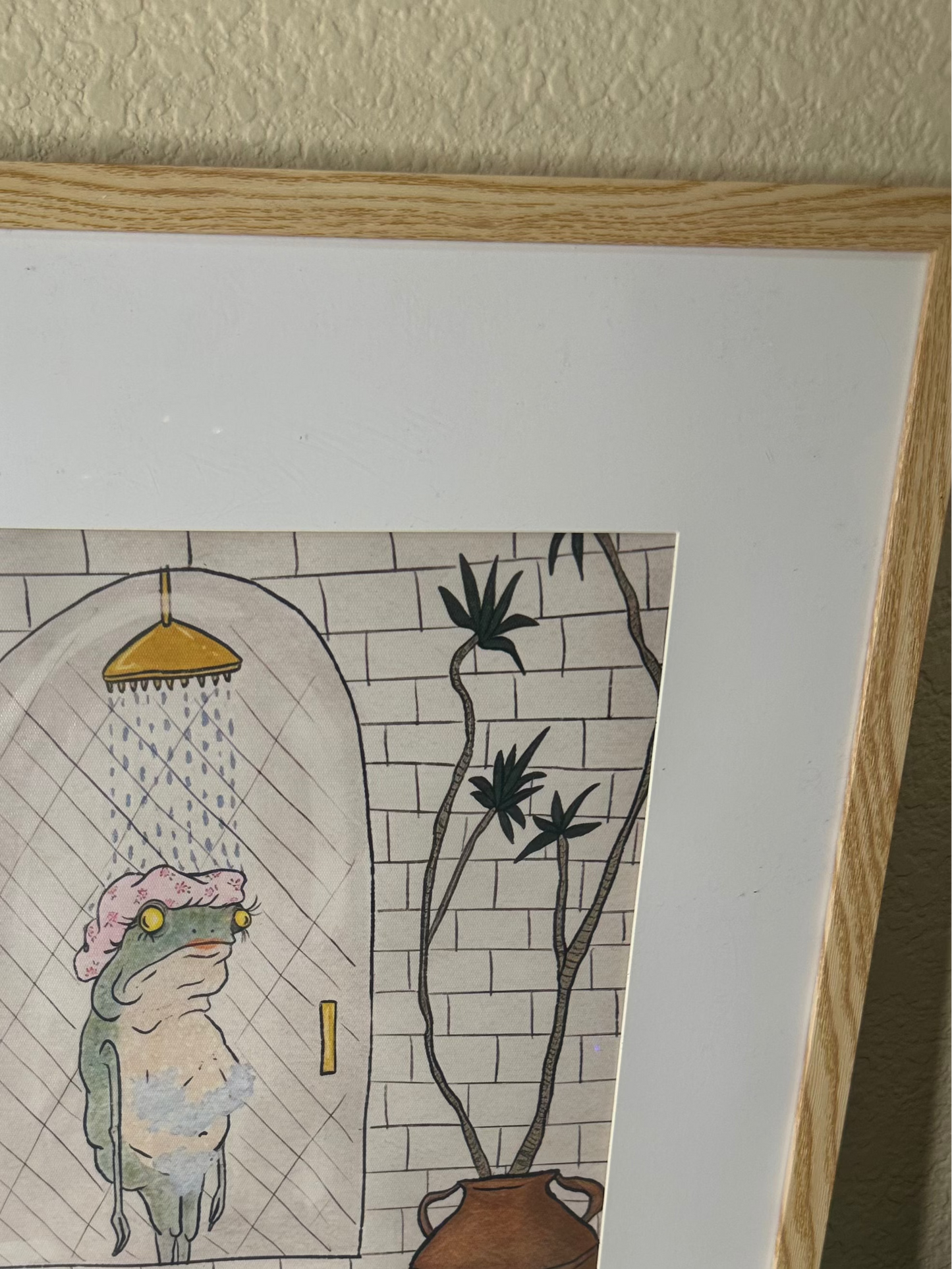 Toad in Shower (17x21 Frame)
