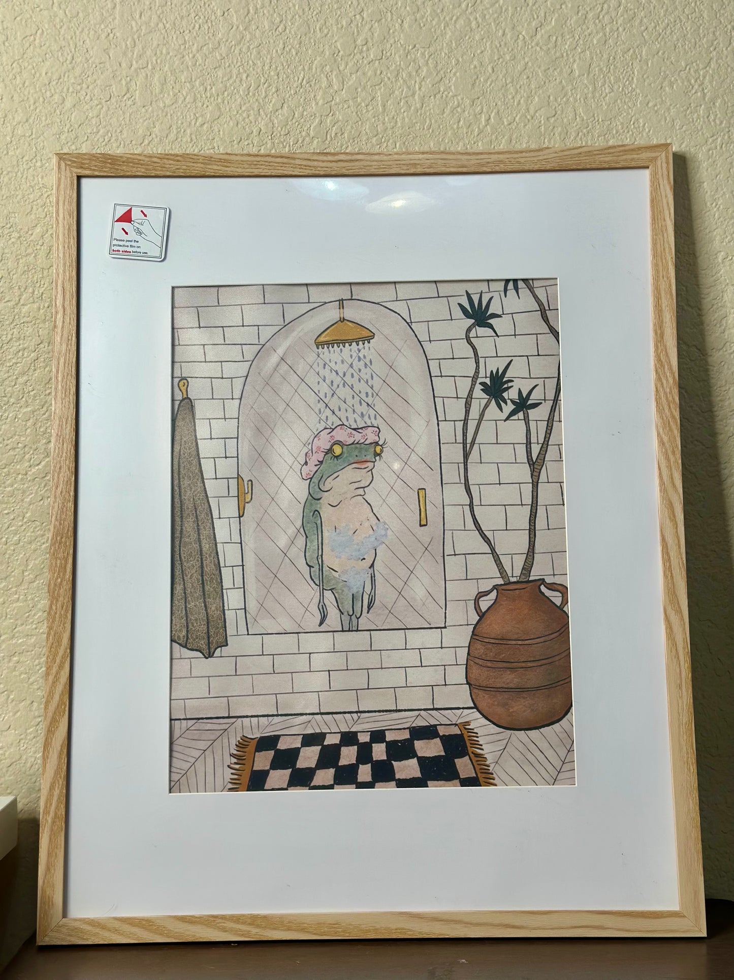 Toad in Shower (17x21 Frame)