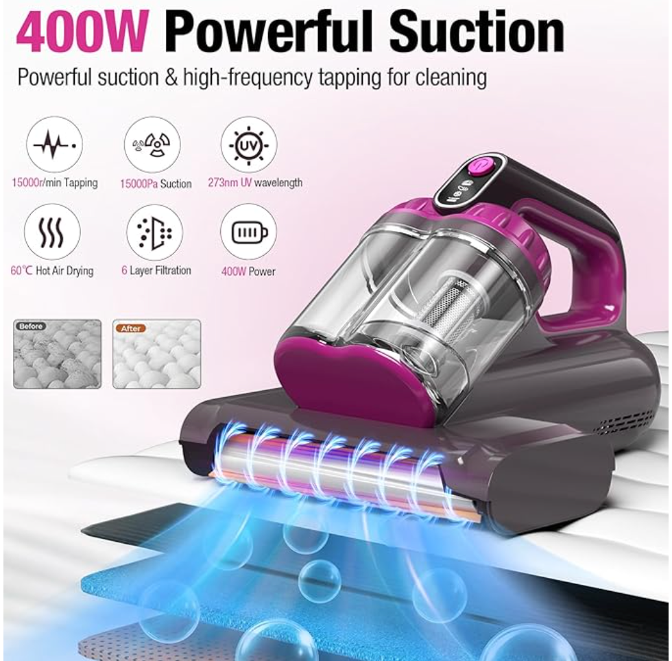Mattress Vacuum Cleaner 15Kpa Bed Vacuum Cleaner 273nm UV-C Light & Ultrasoni