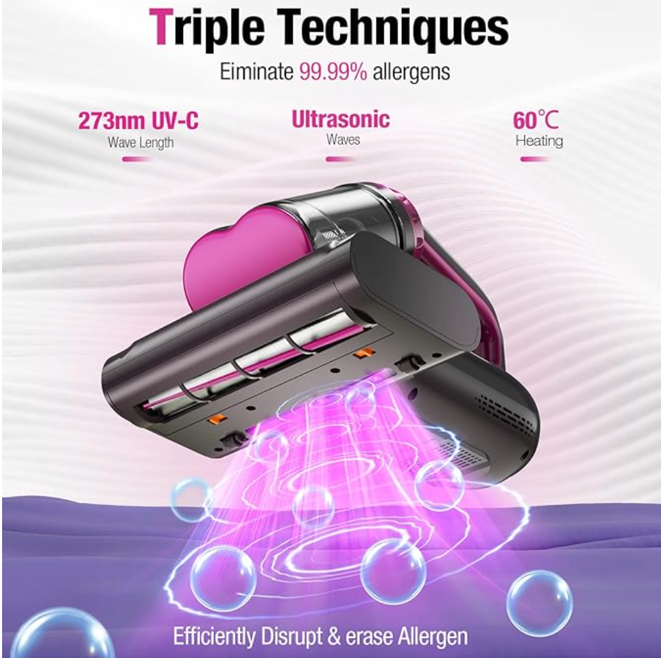 Mattress Vacuum Cleaner 15Kpa Bed Vacuum Cleaner 273nm UV-C Light & Ultrasoni