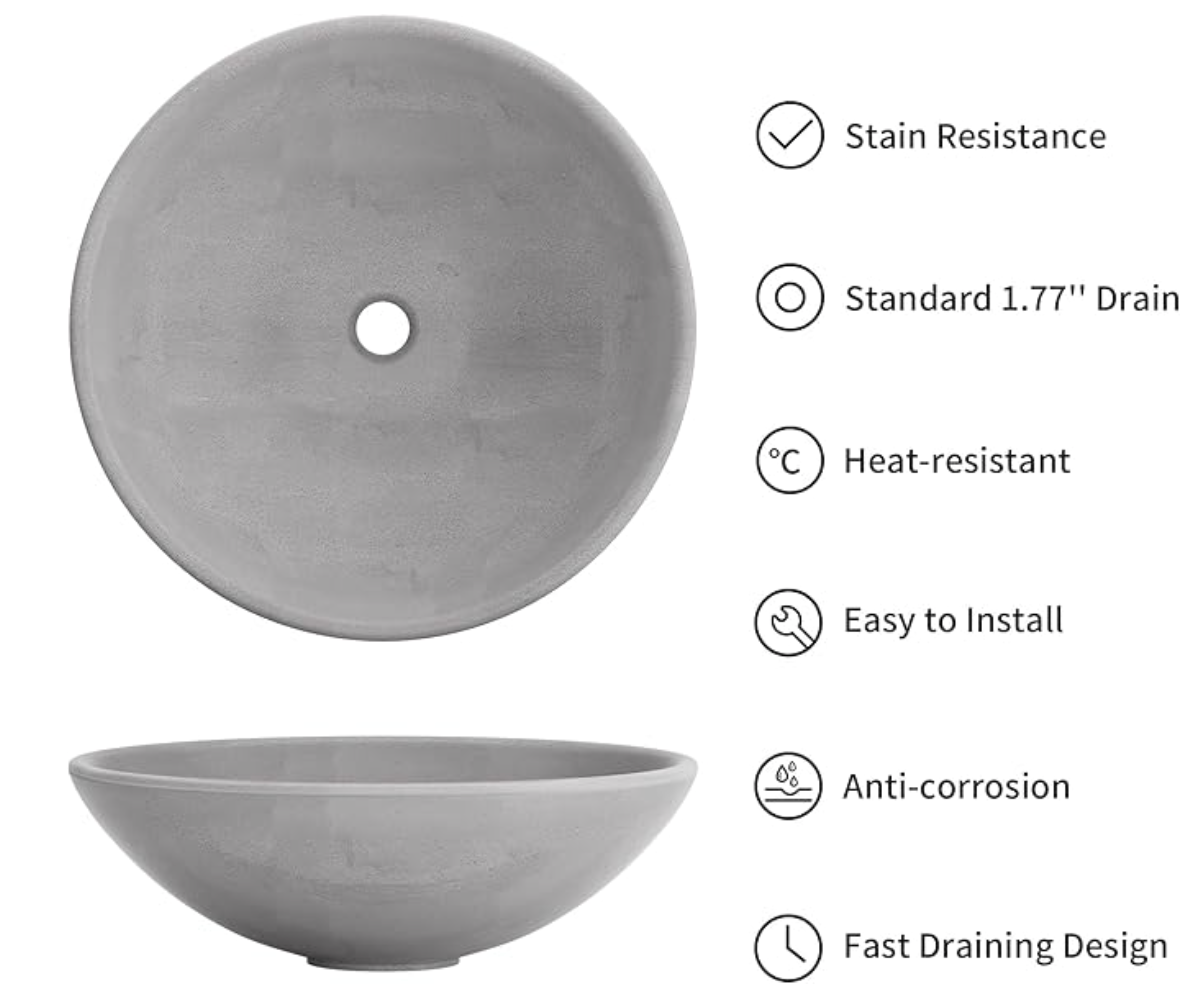 Vessel Sink for Bathroom 16" Round Bathroom Sink Above Counter Small Vessel