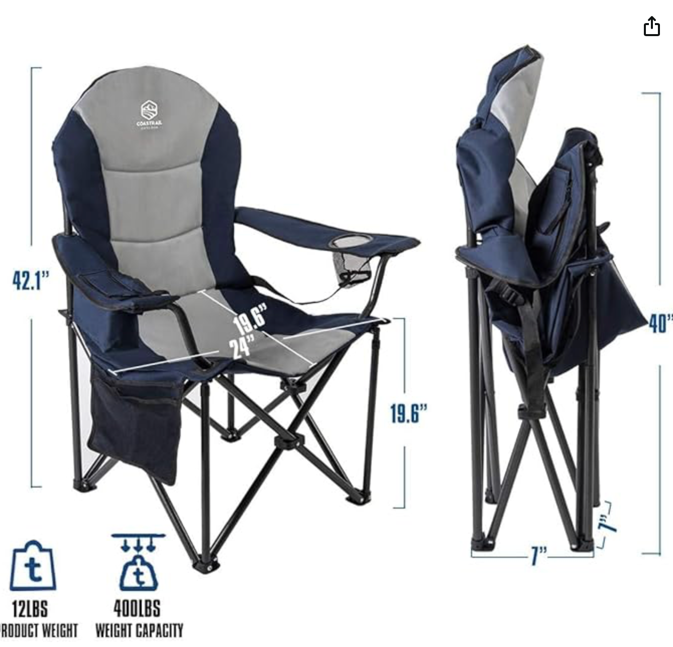 Coastrail Outdoor Camping Chair Oversized Padded Folding Quad Arm Chairs ORANGE