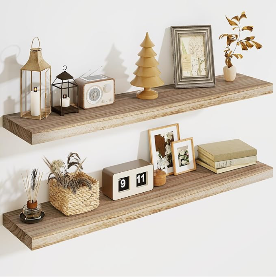 36 inch Wood Floating Shelves for Wall, 8 inch Deep Solid Wood Wall Shelves f