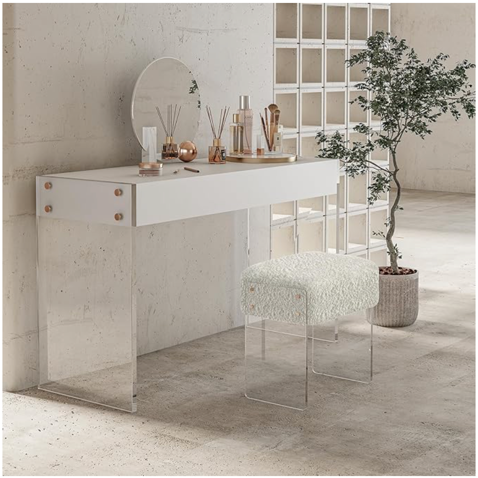 Vanity Stool Chair and Pouf Ottoman-Modern Multifunctional Vanity Stool