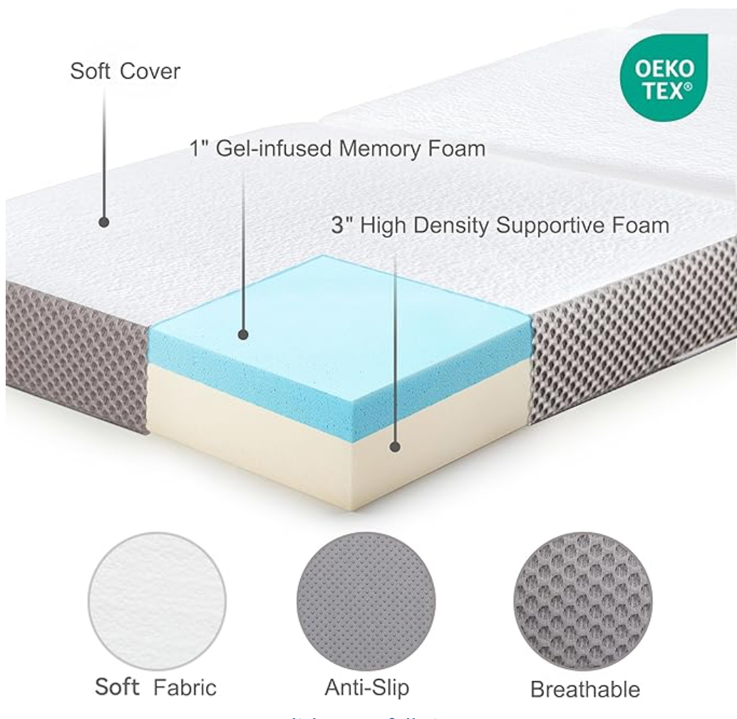 Tri-fold Mattress, 4 Inch Single Memory Foam Portable Mattress, Fordable Matt.