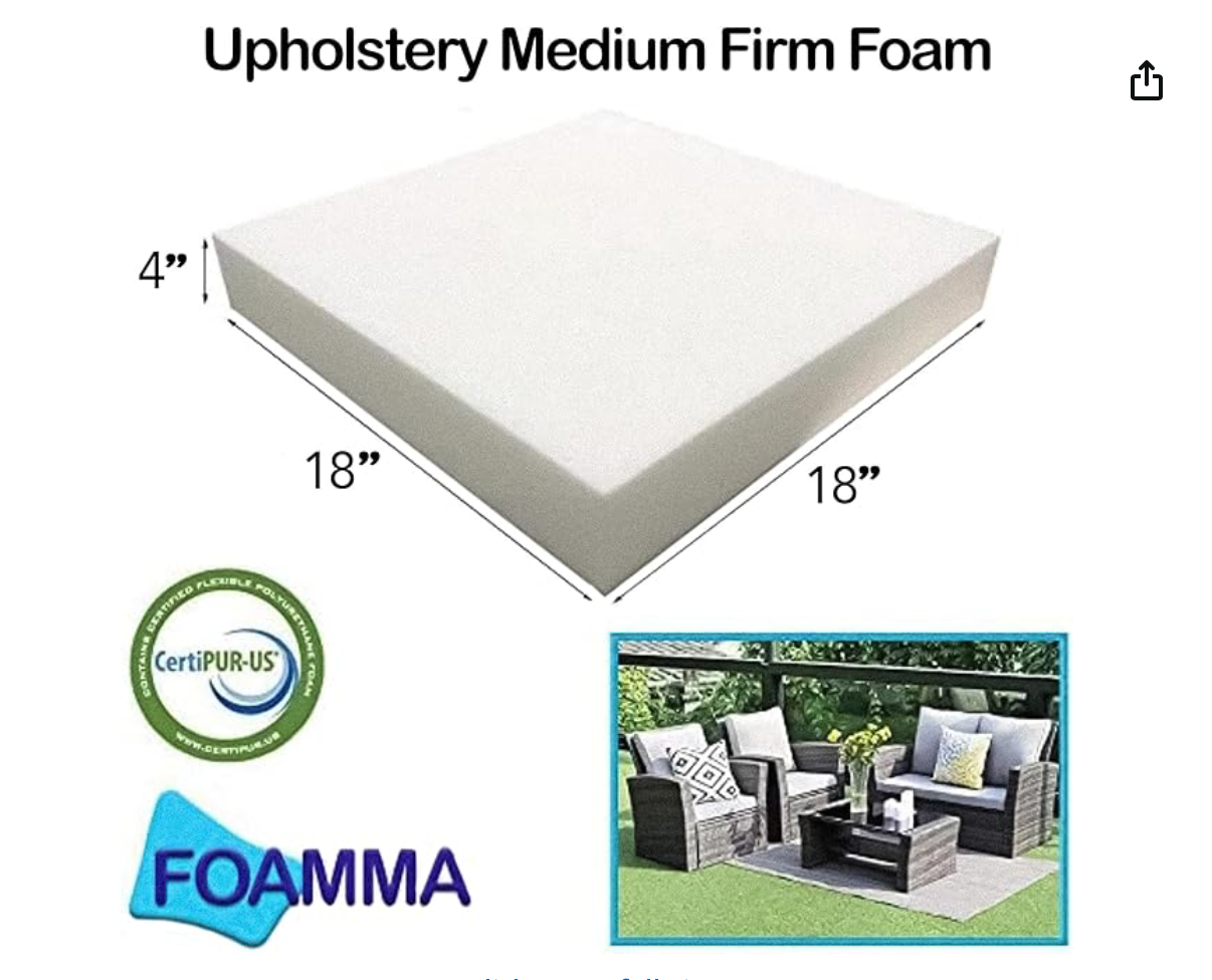 24" W x 24" L Upholstery Foam Cushion High Density (Chair Cushion Square Foam