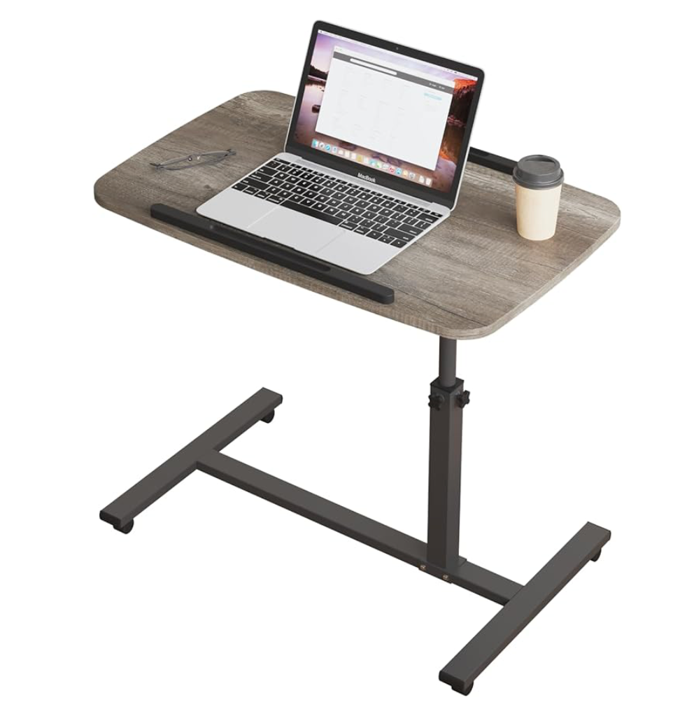 Adjustable Overbed Bedside Table with Wheels Rolling Laptop Tray Desk Cart