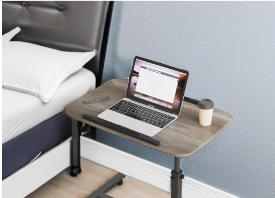 Adjustable Overbed Bedside Table with Wheels Rolling Laptop Tray Desk Cart