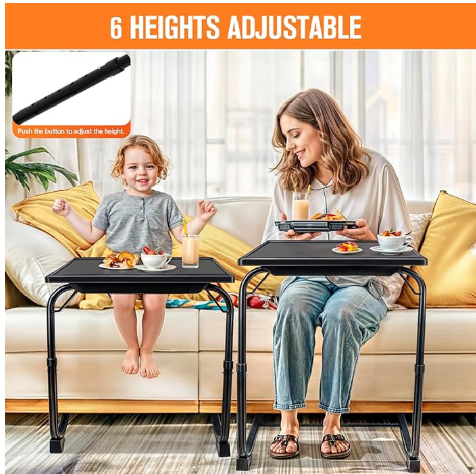 TV Tray Table, TV Dinner Table with 3 Tilt Angles and 6 Height Adjustments SET OF 2