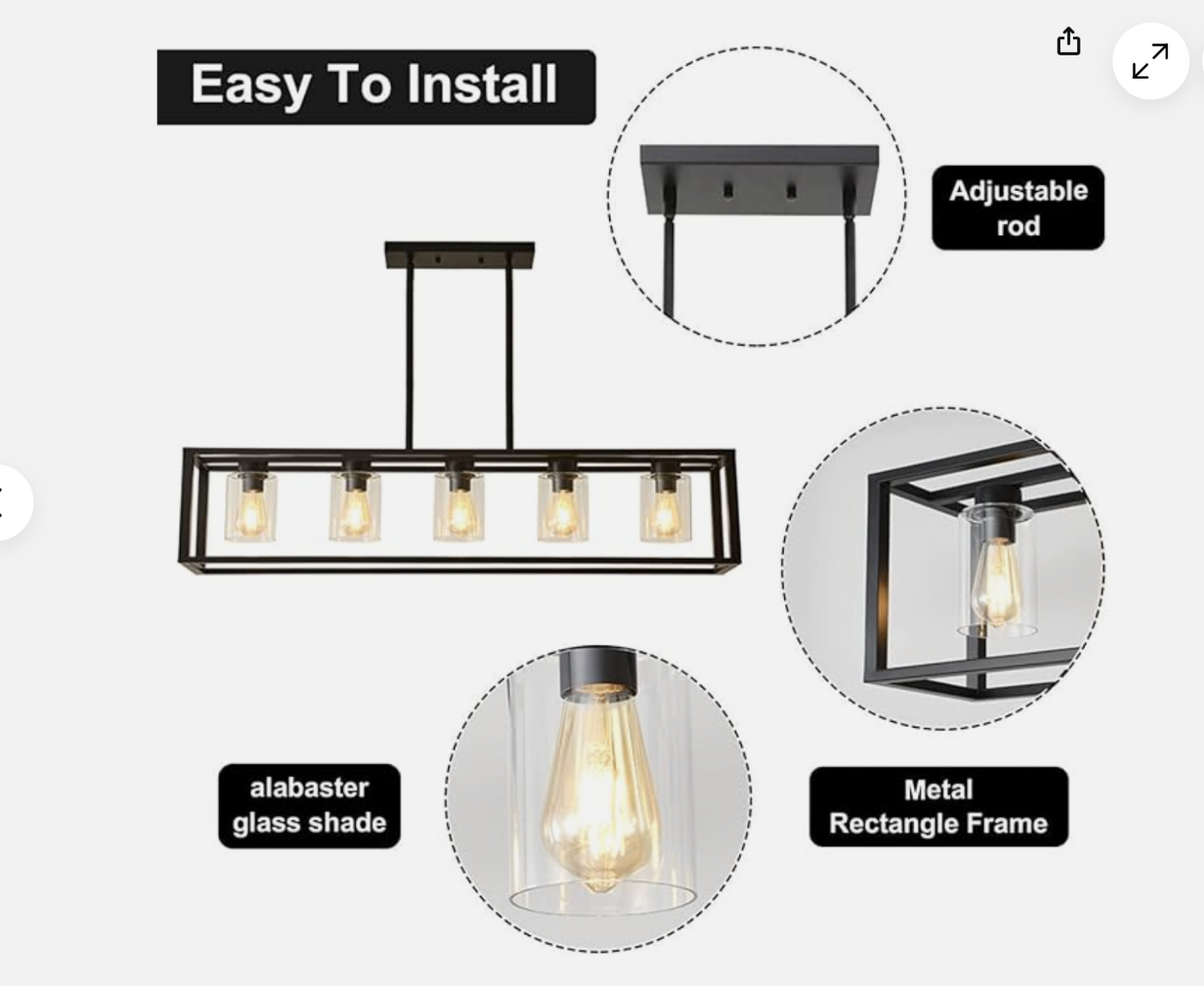 Farmhouse Rectangle Chandeliers for Dining Rooms, Kitchen Fixture Lights