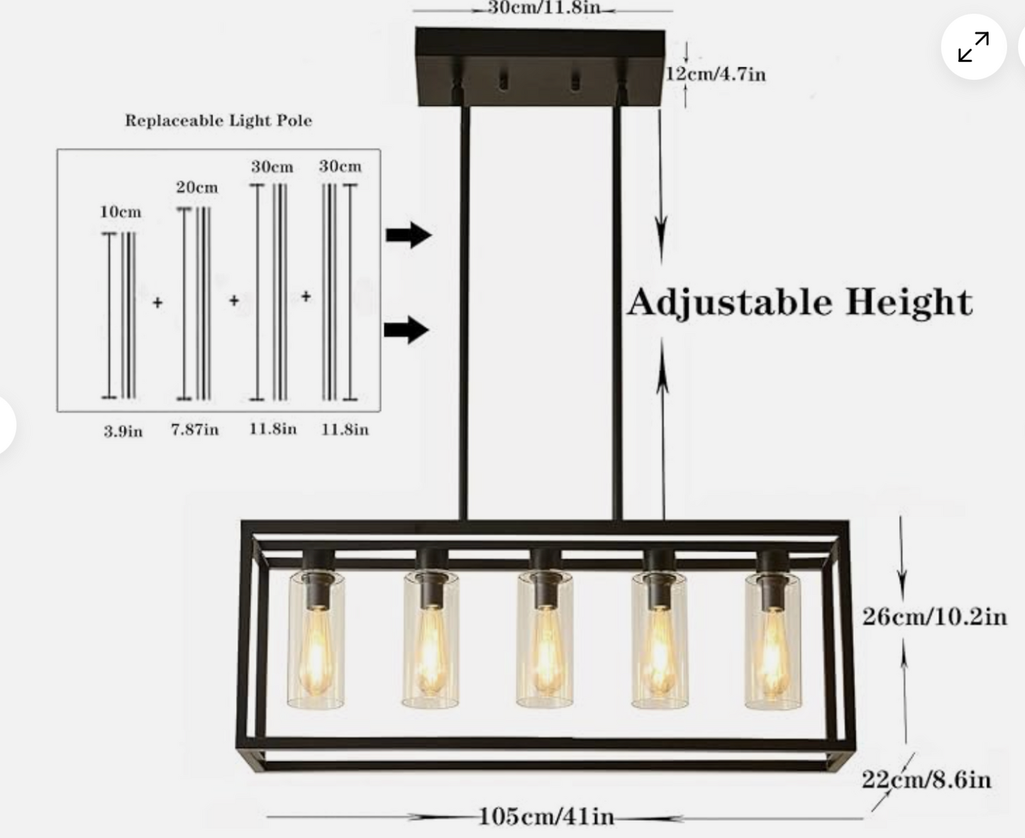 Farmhouse Rectangle Chandeliers for Dining Rooms, Kitchen Fixture Lights