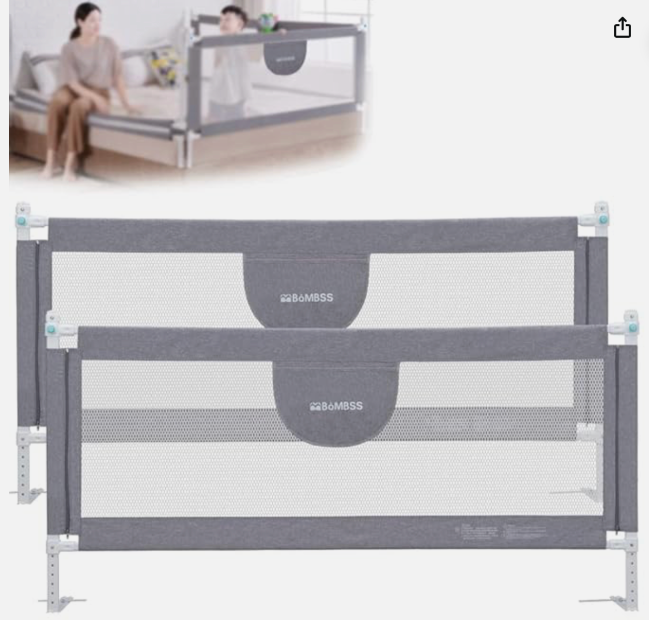 MBQMBSS 2 Pack, 77" Toddler Bed Rail Guards for King/Queen Size Beds, Grey