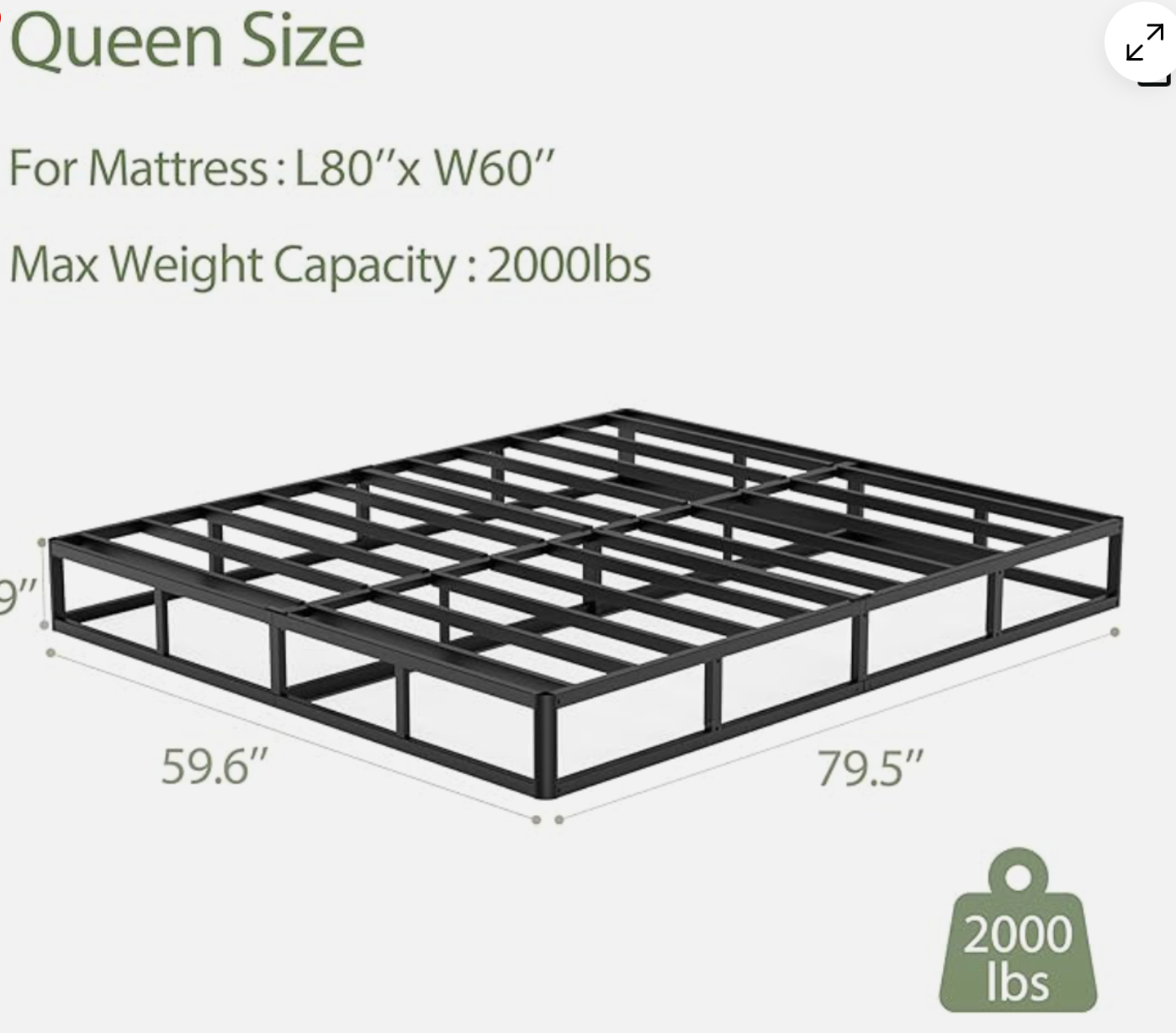Box Spring Size High Profile Box-Spring with Fabric Bed Cover, Queen 9 Inch