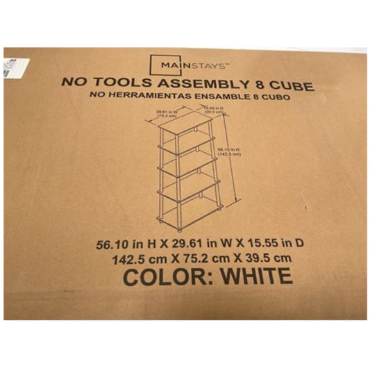 Mainstays no tools assembly eight cube shelf color white 56 inches high 29