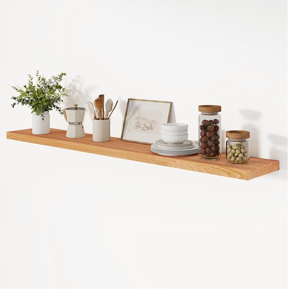 Floating Shelves, 8 Inch Deep Rustic Solid Elm Wood Wall Shelves for Storage