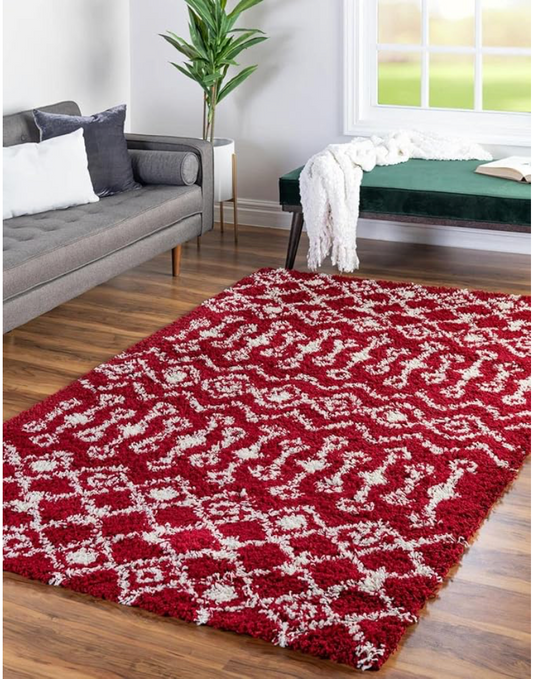 Moroccan Trellis Shag Collection Rug Red 2 x 3