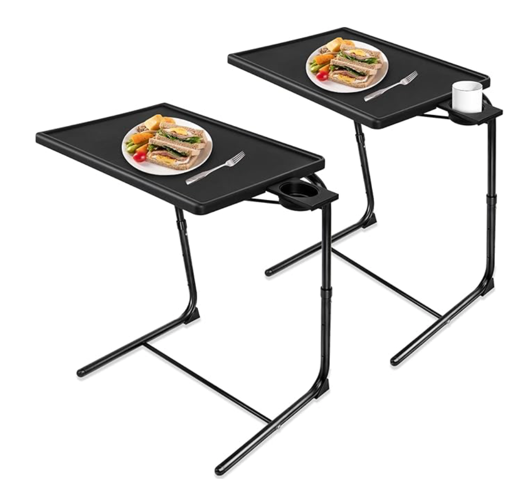 TV Tray Table, TV Dinner Table with 3 Tilt Angles and 6 Height Adjustments SET OF 2