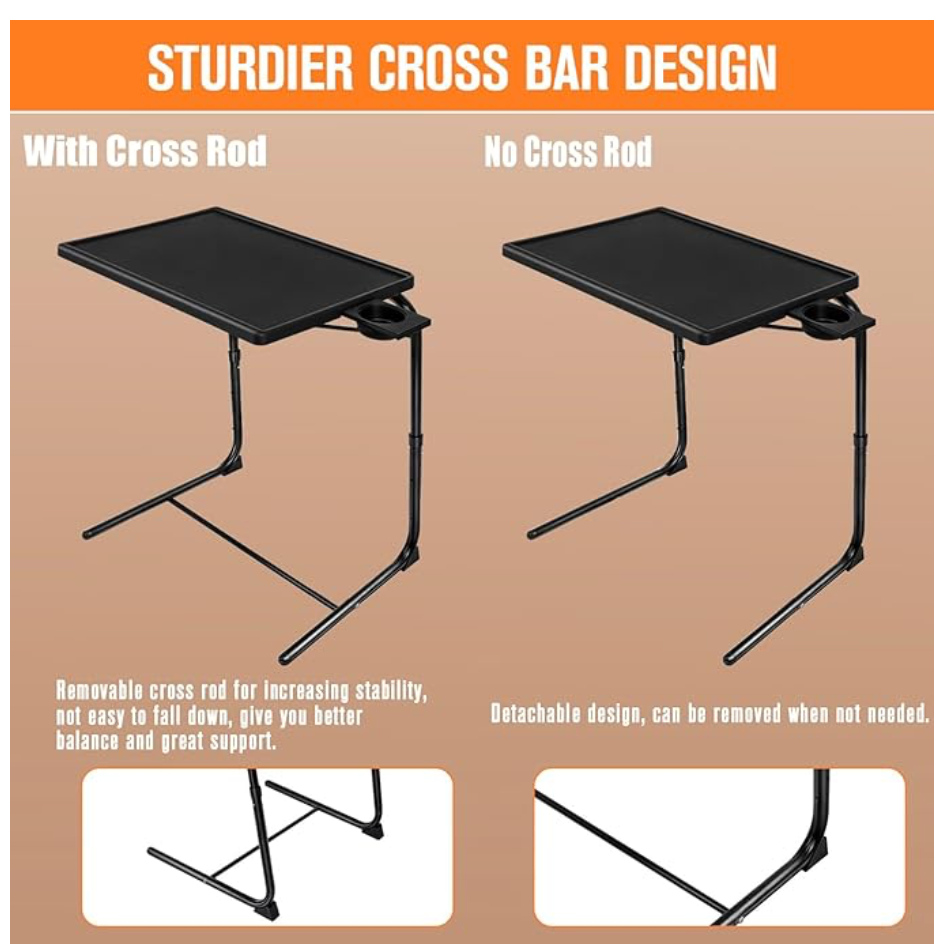 TV Tray Table, TV Dinner Table with 3 Tilt Angles and 6 Height Adjustments SET OF 2